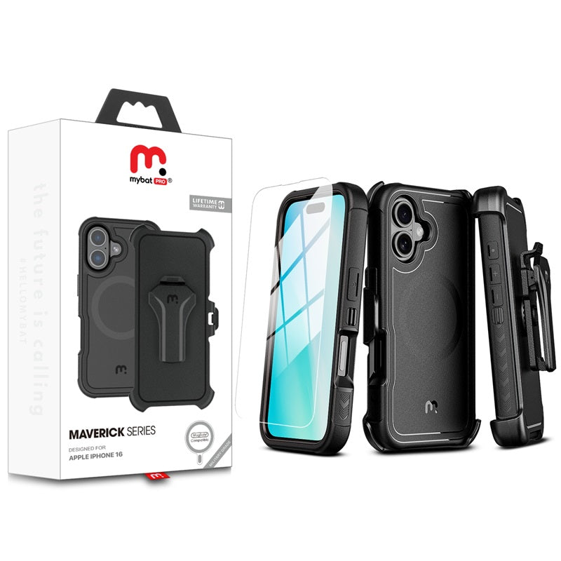 ACC MyBat Pro Antimicrobial Maverick Series w/ MagSafe Case with Holster and Tempered Glass for Apple iPhone 16